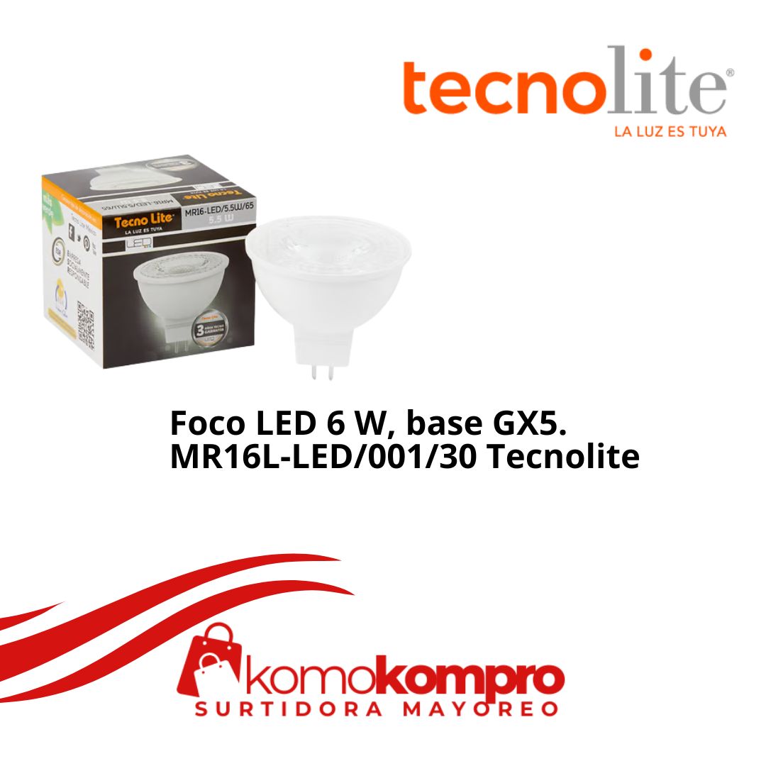Foco-LED-6-W, base-GX5. MR16L-LED00130 ,Tecnolite, Tecnolite, tecnolite-lamparas, tecnolite-catálogo, focos-tecnolite, tecnolite-cerca-de-mi